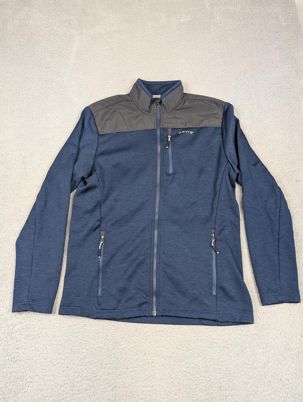 Orvis Jacket Mens Medium Blue Gray Full Zip Fleece Lined Nylon Yoke Pockets